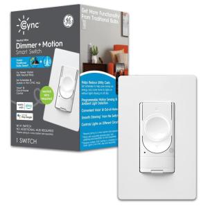 GE CYNC Smart Dimmer Light Switch, No Neutral Wire Required, Bluetooth and 2.4 GHz WiFi 3-Wire Switch, Works with Amazon Alexa and Google Home, White (1 Pack)(Dimmer + Motion (Neutral Wire Required))