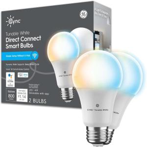 GE CYNC Smart LED Light Bulbs, Tunable White, Bluetooth and Wi-Fi, Works with Alexa and Google, BR30 Indoor Floodlights (2 Pack)(A19)