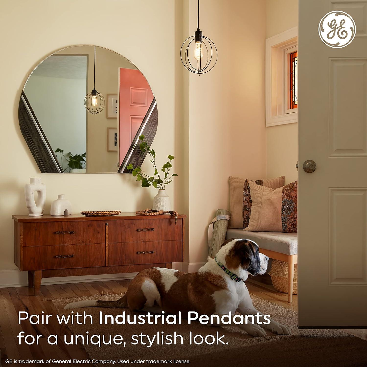 imageGE Vintage Style LED Candle Light Bulb 40W Amber Glass Decorative Light Bulb Medium Base 1 PackAmber Glass