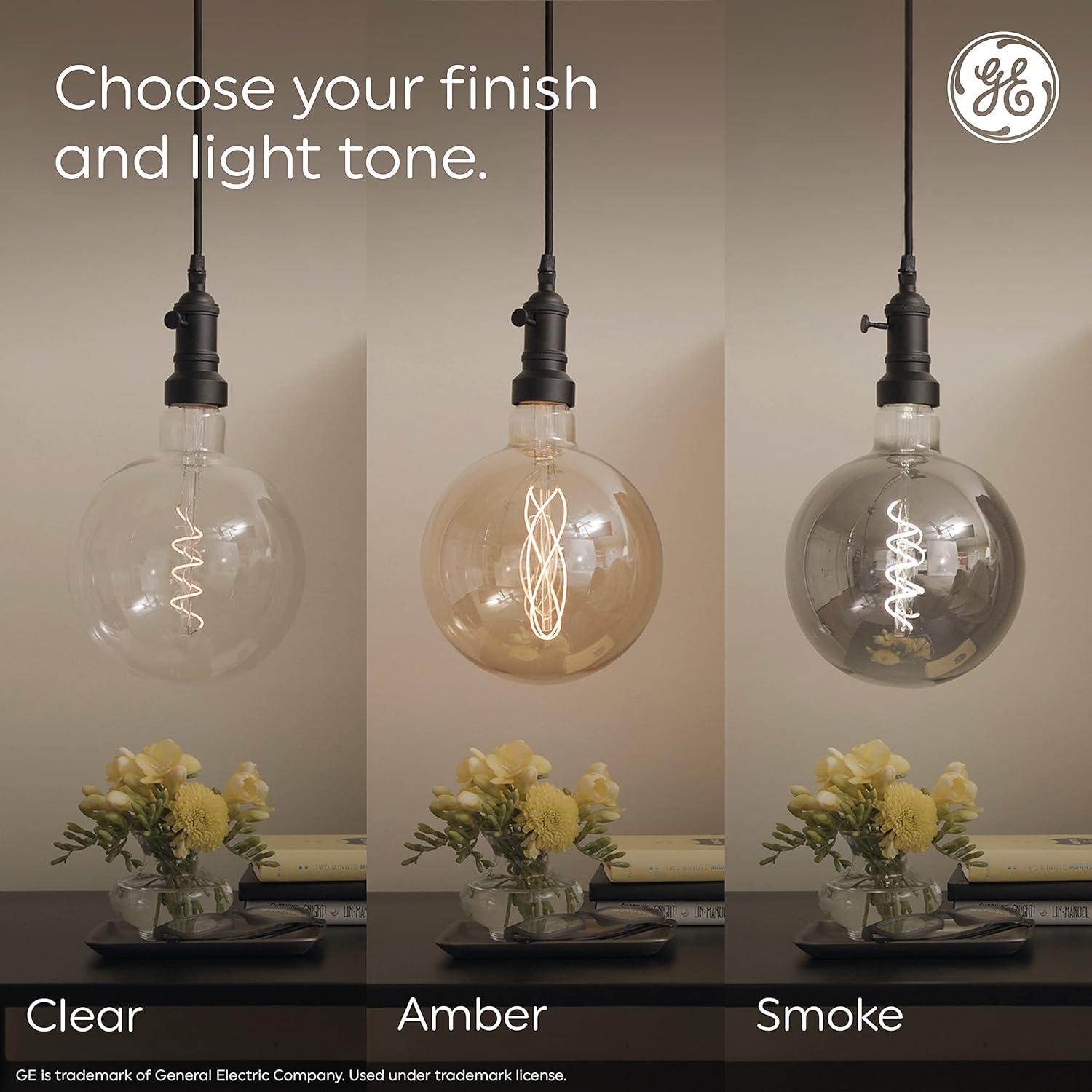 imageGE Vintage Style LED Candle Light Bulb 40W Amber Glass Decorative Light Bulb Medium Base 1 PackAmber Glass