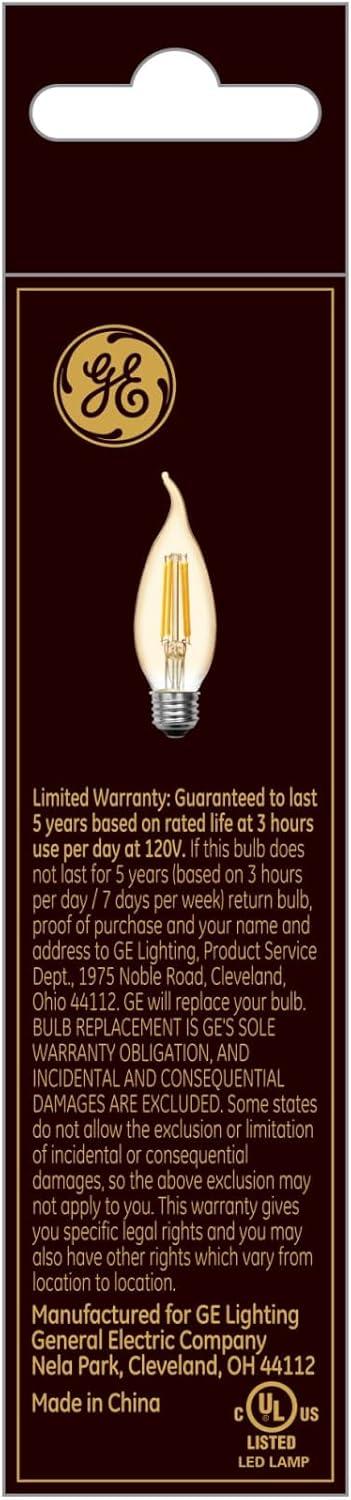 imageGE Vintage Style LED Candle Light Bulb 40W Amber Glass Decorative Light Bulb Medium Base 1 PackCandlelight