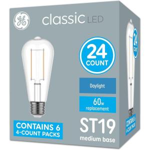 GE Classic LED Light Bulbs, 60 Watt Eqv, Daylight, ST19 Edison Style 6 Count(Pack of 4)(White)