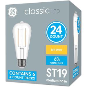 GE Classic LED Light Bulbs, 60 Watt Eqv, Soft White, ST19 Edison Style (24 Pack)