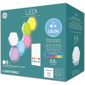 GE LED+ Color Changing LED Hexagon Tile Panels with Remote, College Dorm Light, Dorm Room Essentials, Bedroom Light, No App or Wi-Fi Required (6 Pack)(Tiles)