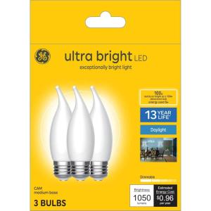 GE Ultra Bright LED Light Bulbs, 100W, Daylight Candle Lights, Frosted Decorative CA12 Light Bulbs, Medium Base (3 Pack)