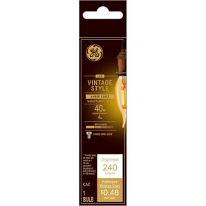 GE Vintage Style LED Candle Light Bulb, 40W, Amber Glass, Decorative Light Bulb, Medium Base (1 Pack)(Amber Glass)