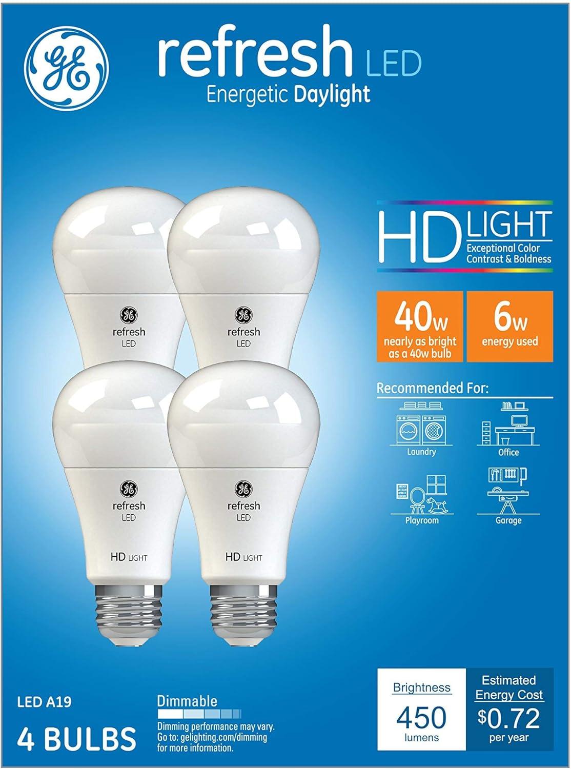 imageGE Refresh LED Light Bulbs 40 Watt Daylight A19 4 Pack4 Pack