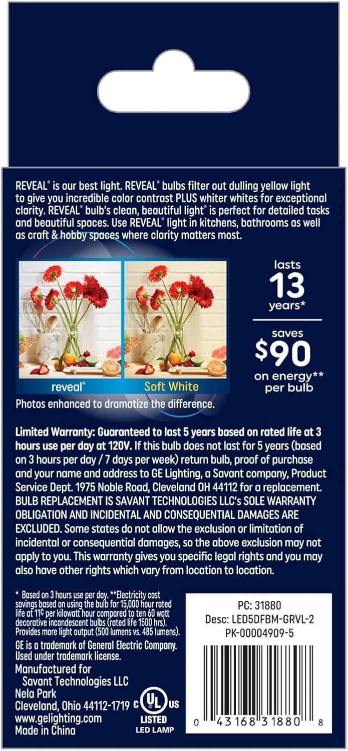 imageGE GE Reveal LED Light Bulbs Candle Lights 60 Watts Clear Decorative B11 Bulbs Medium Base 2 Pack2 Bulbs