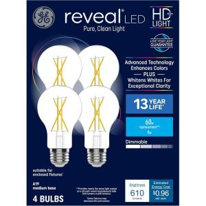 GE Reveal HD+ LED Light Bulbs, 60 Watt, A19 Bulbs (4 Pack)(60 Watt Eqv.)