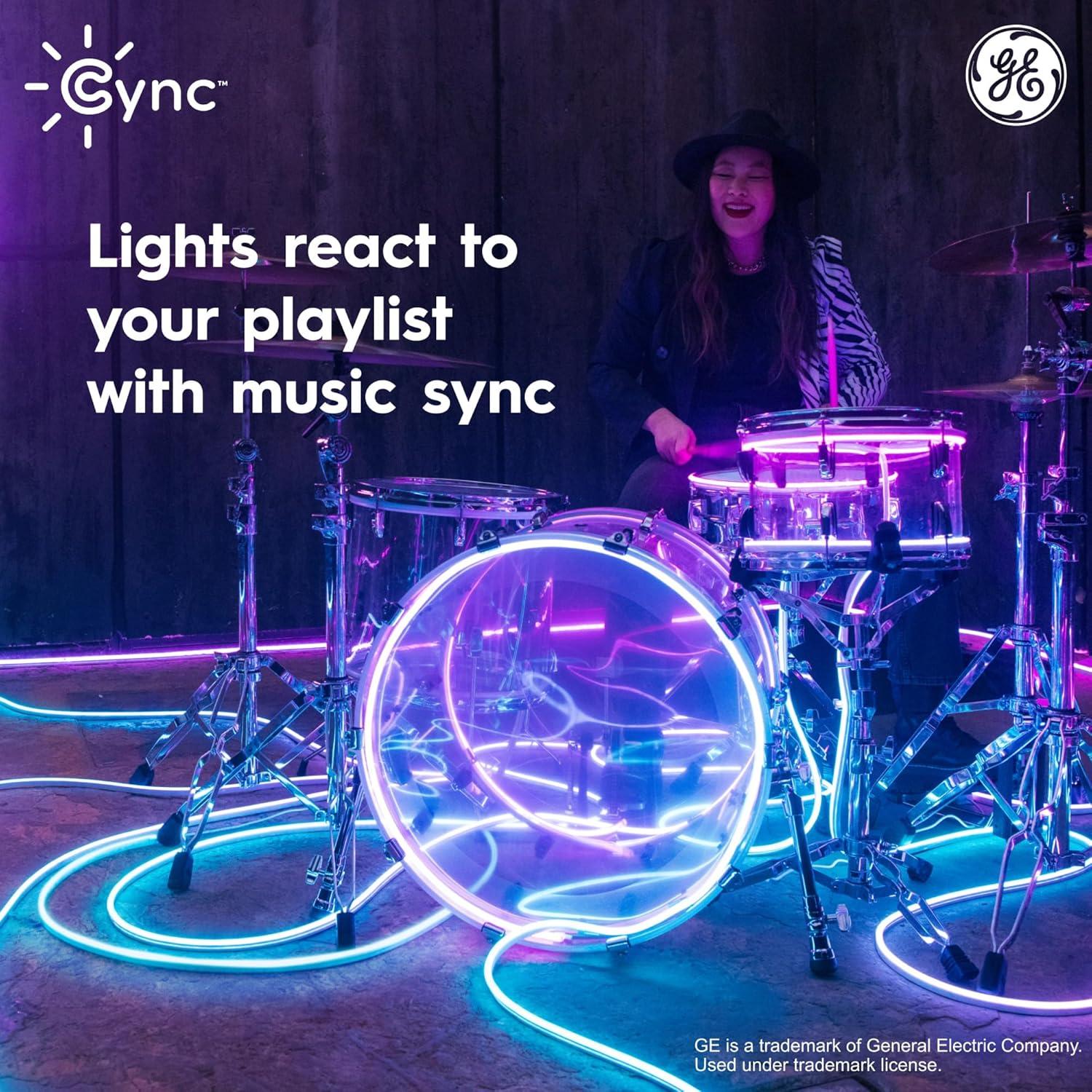 imageCync GE Dynamic Effects Smart LED Light Strip Extension Room Dcor Aesthetic Color Changing Lights LED Lights for Bedroom and TV Works with Amazon Alexa and Google 8 Ft Extension ONLY16 Foot