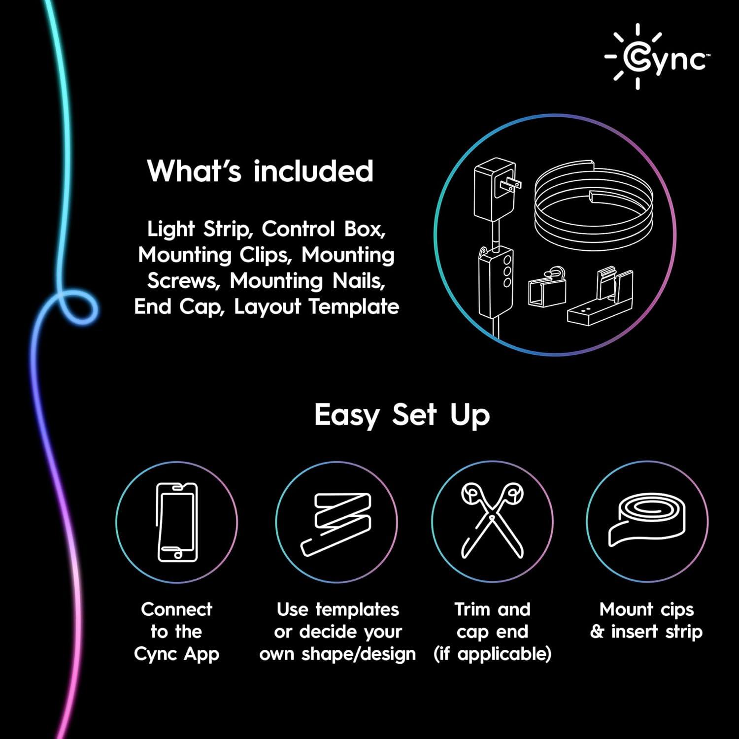 imageCync GE Dynamic Effects Smart LED Light Strip Extension Room Dcor Aesthetic Color Changing Lights LED Lights for Bedroom and TV Works with Amazon Alexa and Google 8 Ft Extension ONLY16 Foot