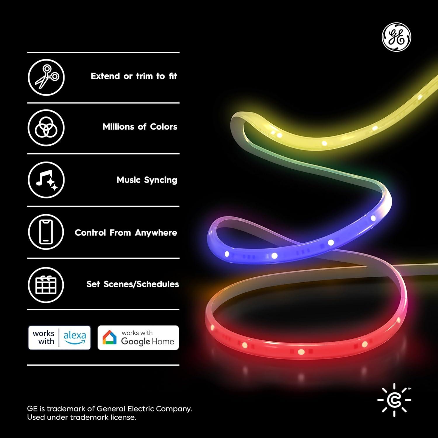 imageCync GE Dynamic Effects Smart LED Light Strip Extension Room Dcor Aesthetic Color Changing Lights LED Lights for Bedroom and TV Works with Amazon Alexa and Google 8 Ft Extension ONLY8 Foot Ext