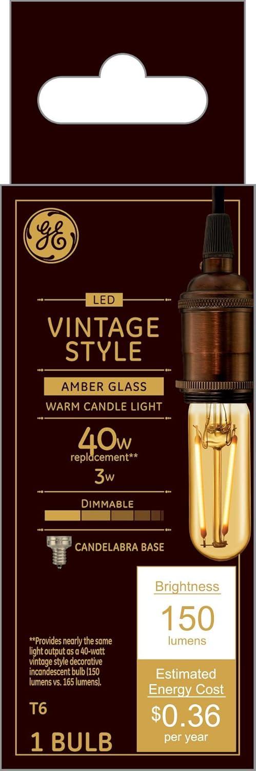 imageGE Vintage Style LED Light Bulb 40 Watt Amber Finish T9 Tube Light 1 PackWarm Candle Light