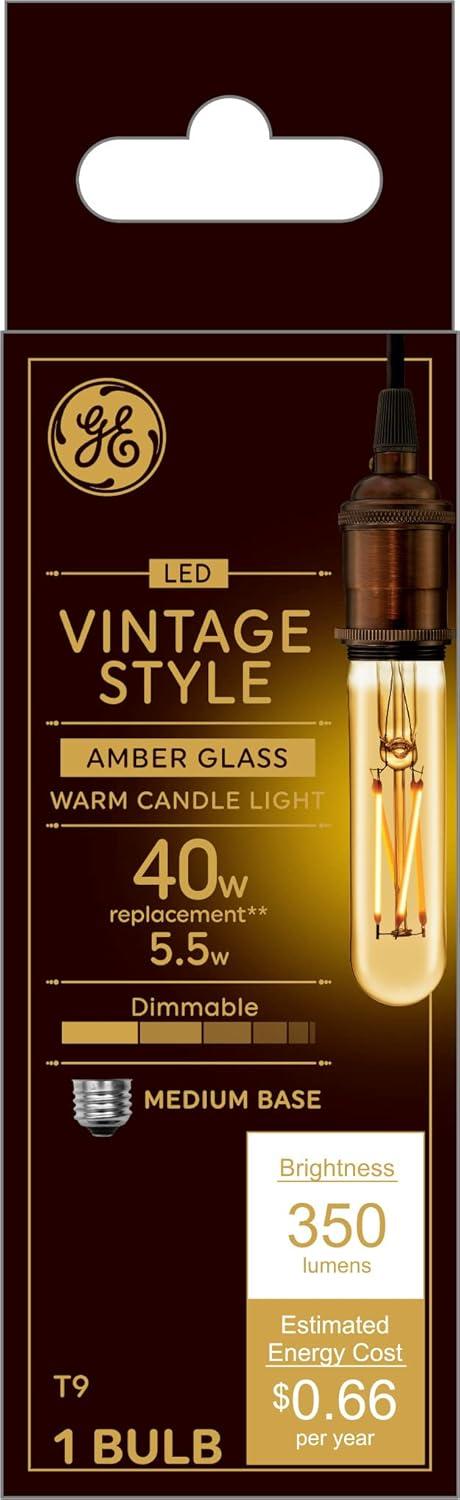 imageGE Vintage Style LED Light Bulb 40 Watt Amber Finish T9 Tube Light 1 PackWarm Candle Light