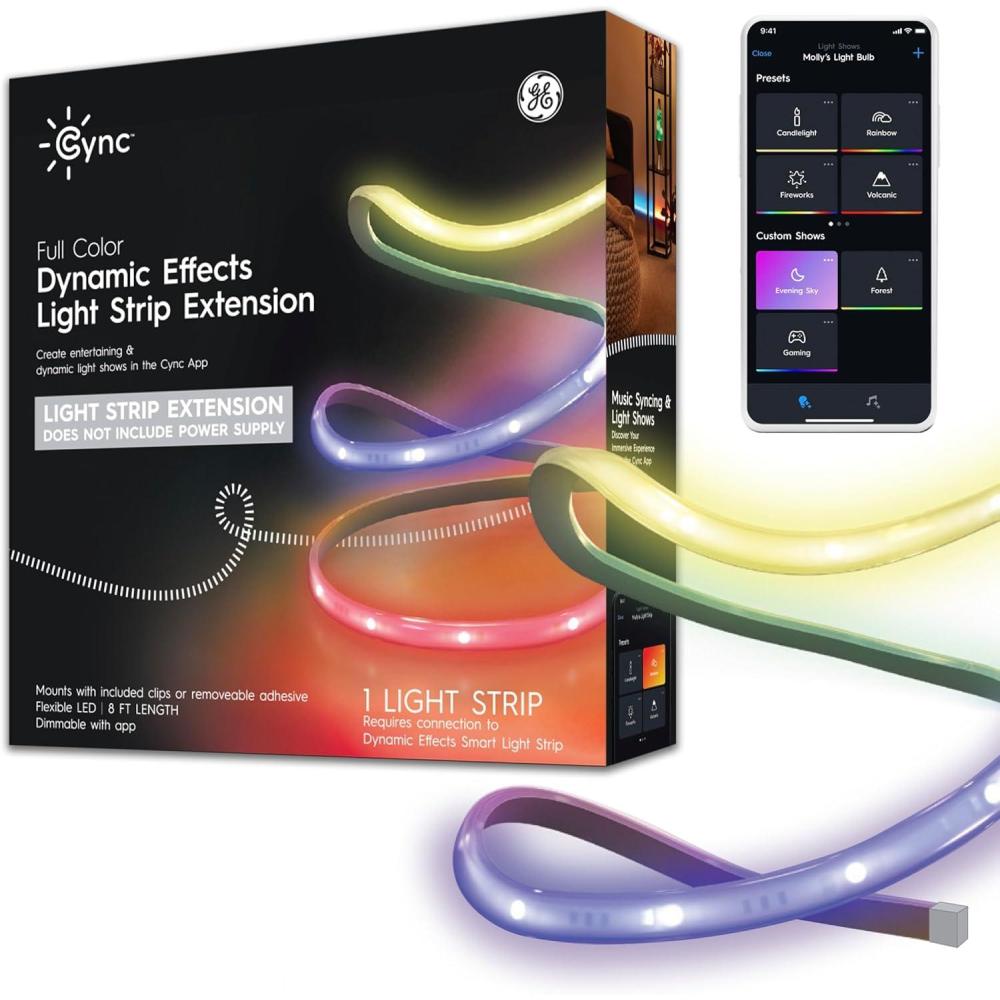 imageCync GE Dynamic Effects Smart LED Light Strip Extension Room Dcor Aesthetic Color Changing Lights LED Lights for Bedroom and TV Works with Amazon Alexa and Google 8 Ft Extension ONLY8 Foot Ext
