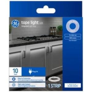 GE LED Tape Light Indoor Plug-in Strip Light, Cool White, 10ft (1 Pack)(10 ft)