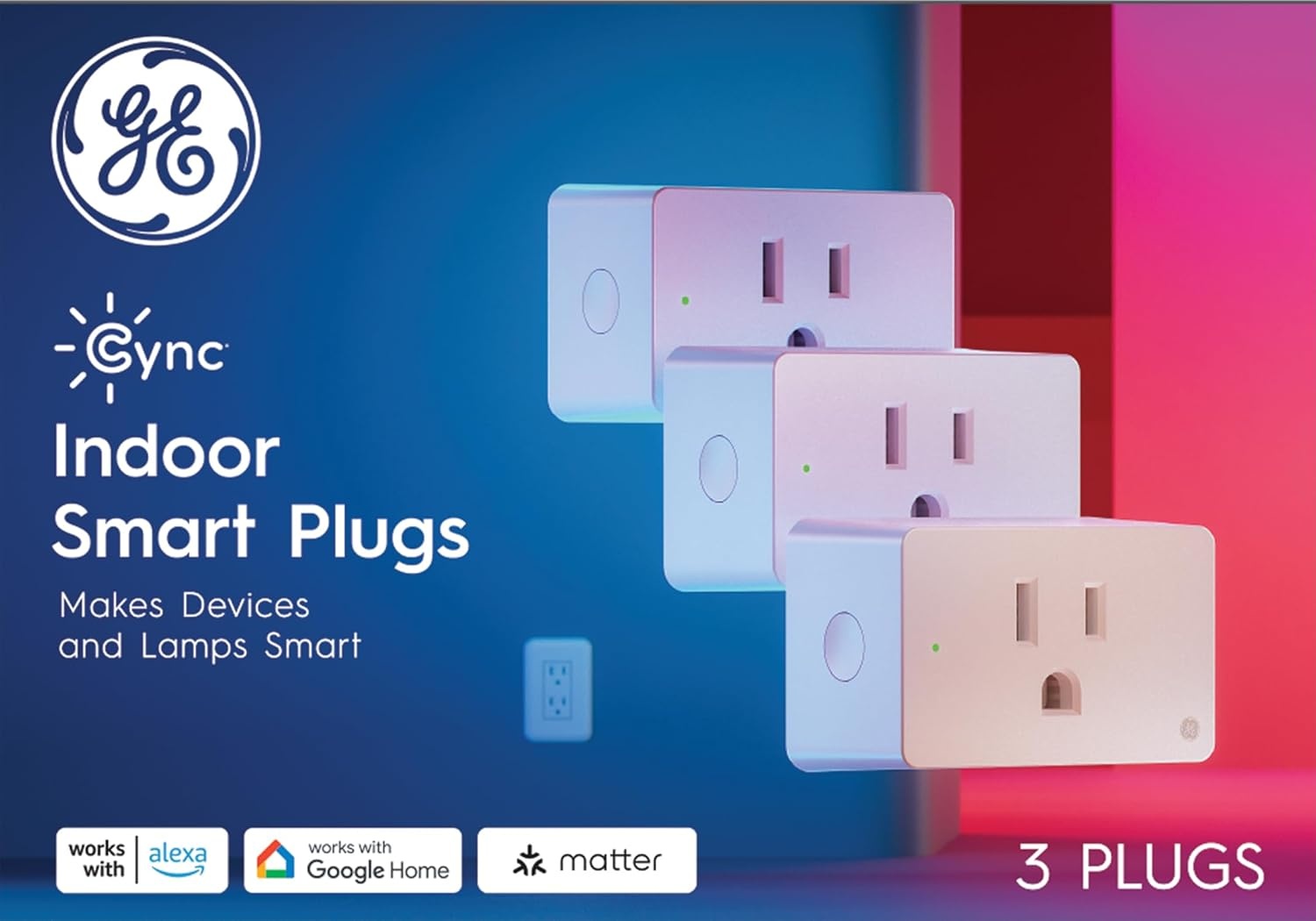 imageGE Cync Smart Indoor Plug Smart Outlet Control WiFi Outlet Plug Matter Compatible Works with Alexa and Google HomeNew Indoor Plug