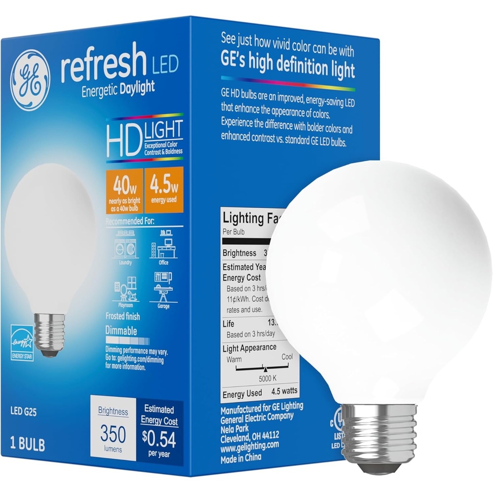 image:imageGE Refresh LED Light Bulb 40 Watt Daylight G25 Globe Bulb Clear Medium Base 1 PackFrosted