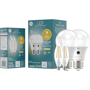 GE LED+ Dusk to Dawn Outdoor Light Bulb Set (A19 + CA11) – Automatic On/Off, E26 & E12 Base, Energy Efficient Security Lighting, No App Required