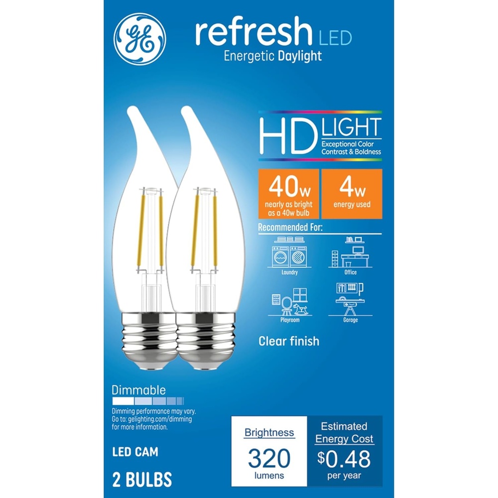 image:imageGE Refresh LED Light Bulbs Candle Lights 40 Watts Daylight Clear Decorative CA11 Light Bulbs 2 Pack2 Bulbs